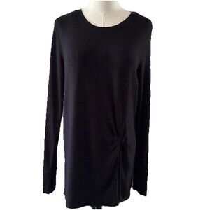 Athleta Women's Top Blouse Black Long Sleeve Bow Knot Front Medium Soft Stret